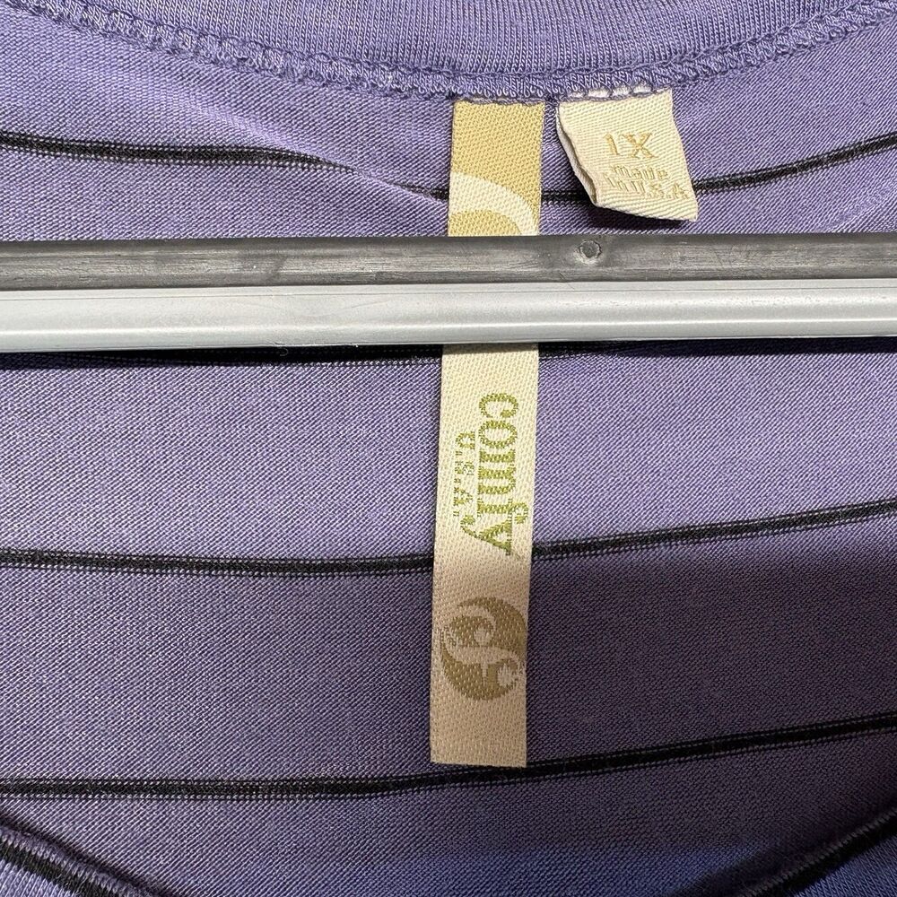 Comfy USA Size 1X Purple Striped Top Dolman Sleeve Pocket Casual Shirt - Picture 4 of 7